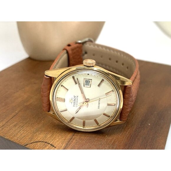 Tissot Visodate Seastar Men's Watch Swiss Manual Wind Vintage 35mm Brown Leather - Picture 7 of 13